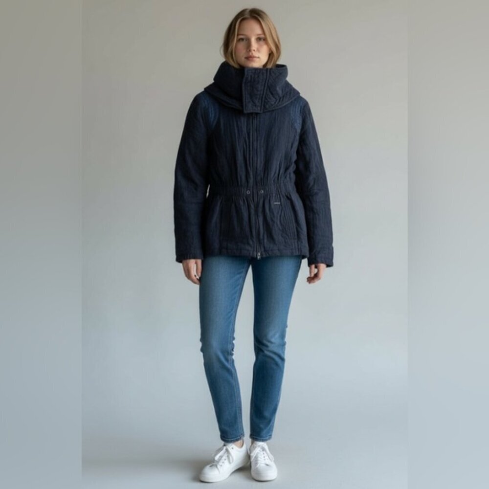 RARE Vintage 90s Diesel women’s moto cotton denim blue quilt parka coat jacket S - Picture 4 of 13